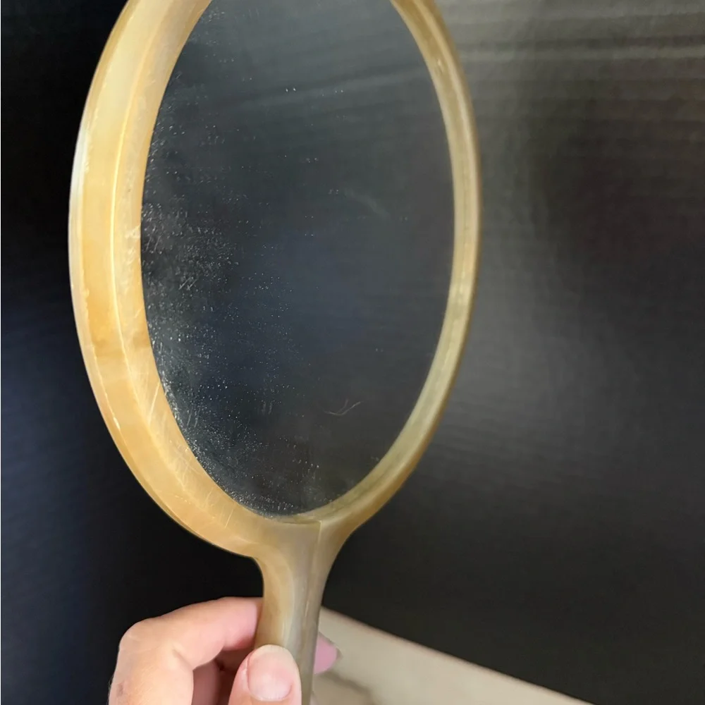 VINTAGE MCM Celluloid Hand Mirror Unbroken Large13